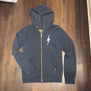 Like new Aviator Nation dark gray with white bolt zip up hoodie sz 12 kids